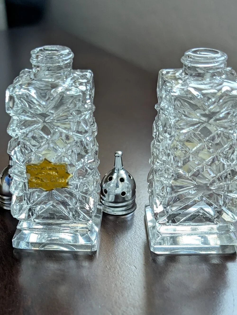 Vintage Superior Crystal Cut Mid Century Clear Glass Salt and Pepper Set 4 Inch